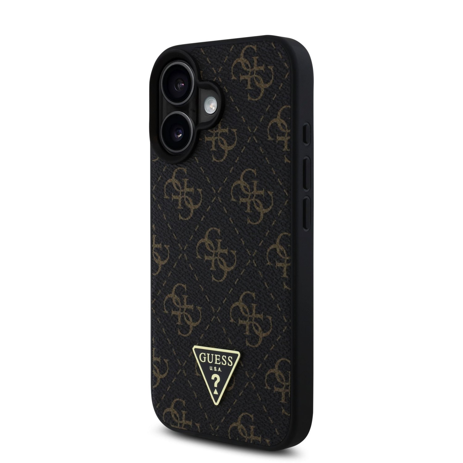 Guess PU Leather 4G Triangle Metal Logo Zadní Kryt pro iPhone 16 Black