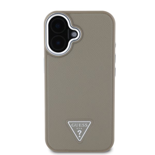 Guess PU Grained Triangle Logo Zadní Kryt pro iPhone 16 Brown