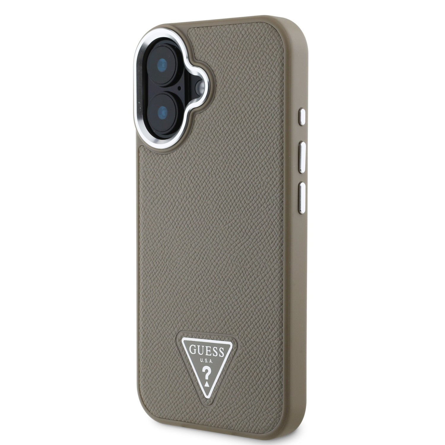 Guess PU Grained Triangle Logo Zadní Kryt pro iPhone 16 Brown