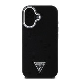 Guess PU Grained Triangle Logo Zadní Kryt pro iPhone 16 Black