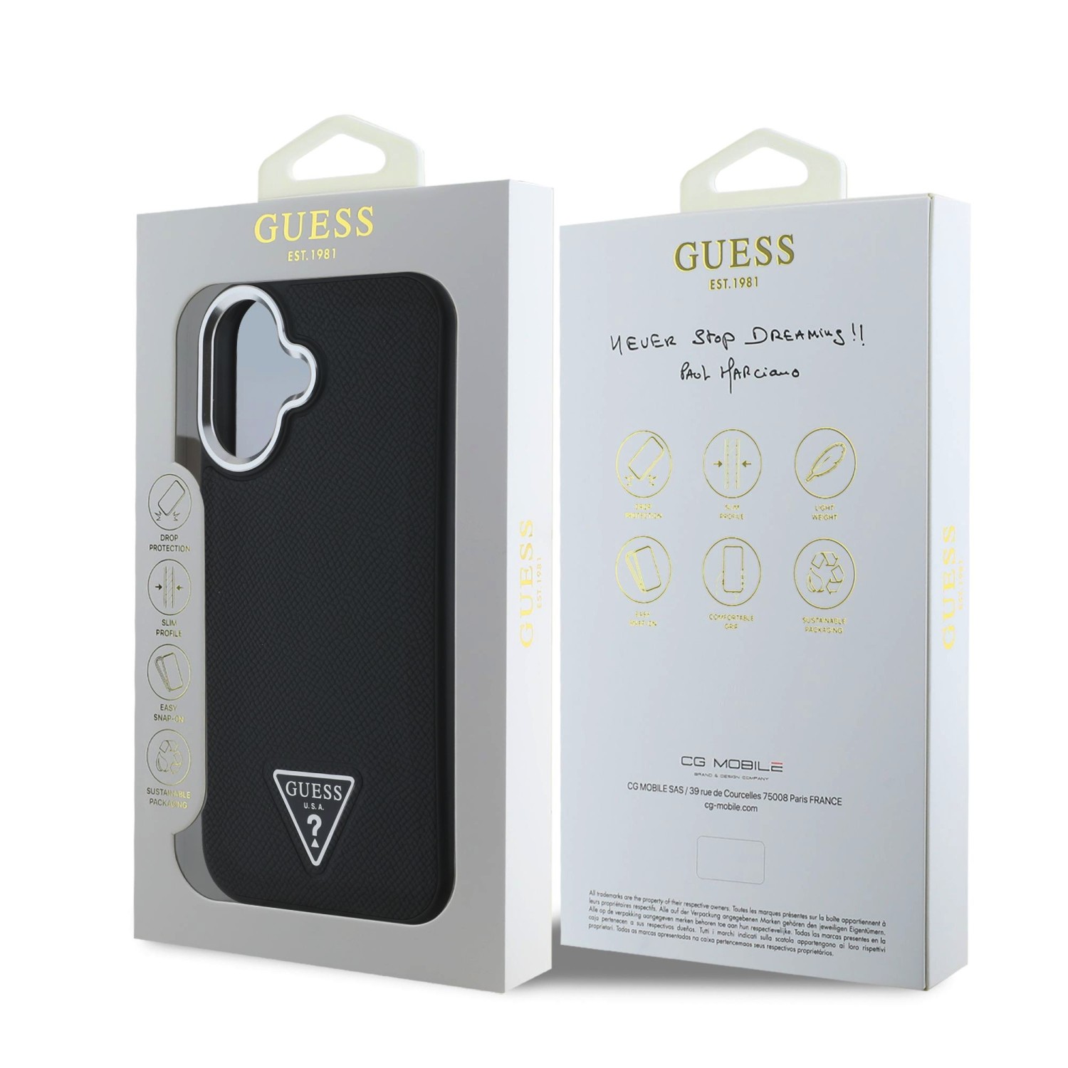 Guess PU Grained Triangle Logo Zadní Kryt pro iPhone 16 Black