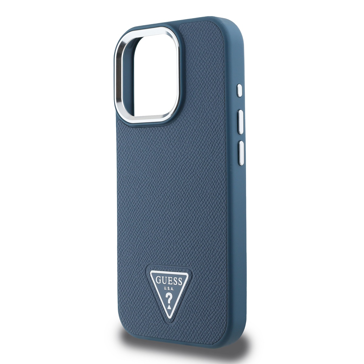 Guess PU Grained Triangle Logo Zadní Kryt pro iPhone 16 Pro Max Blue