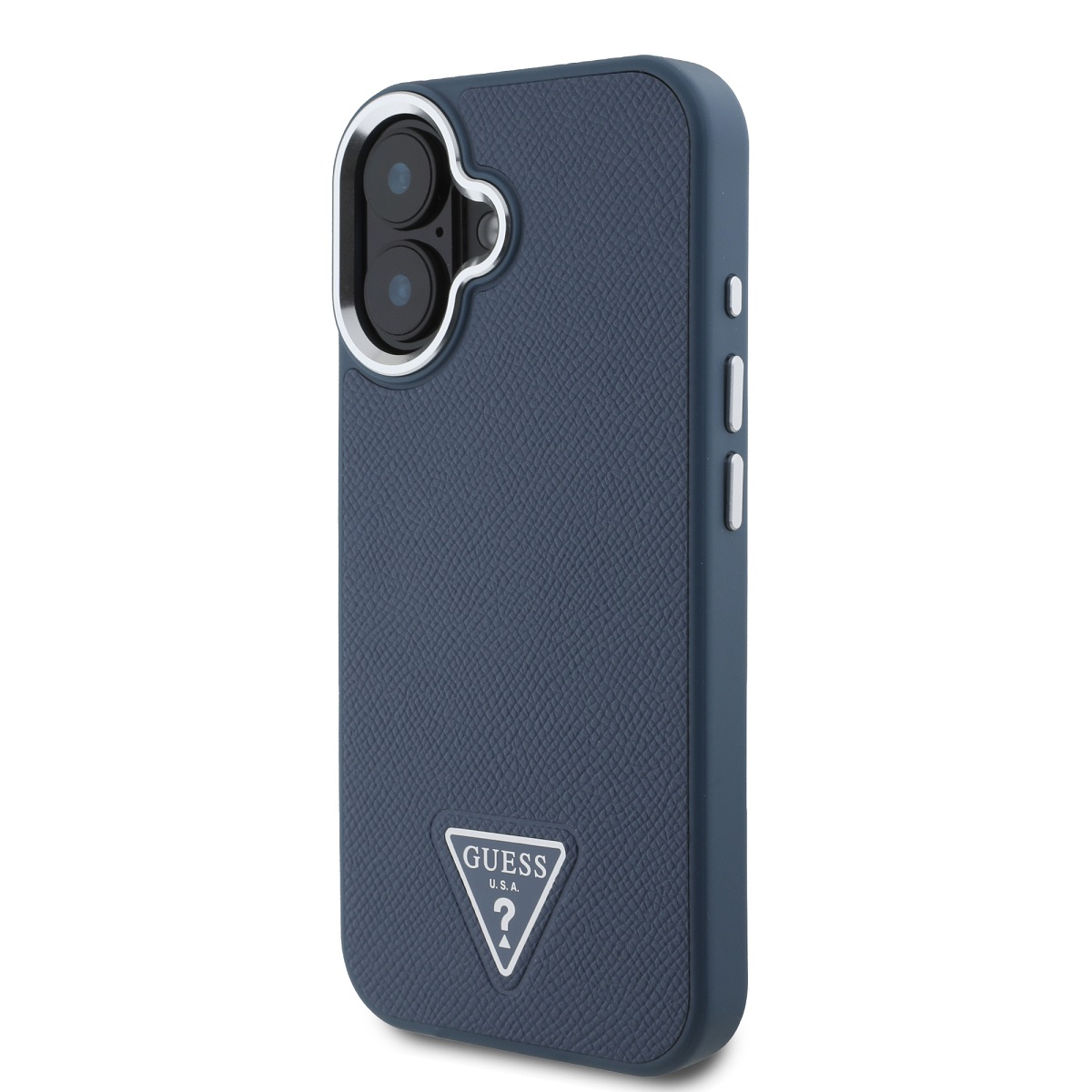 Guess PU Grained Triangle Logo Zadní Kryt pro iPhone 16 Blue