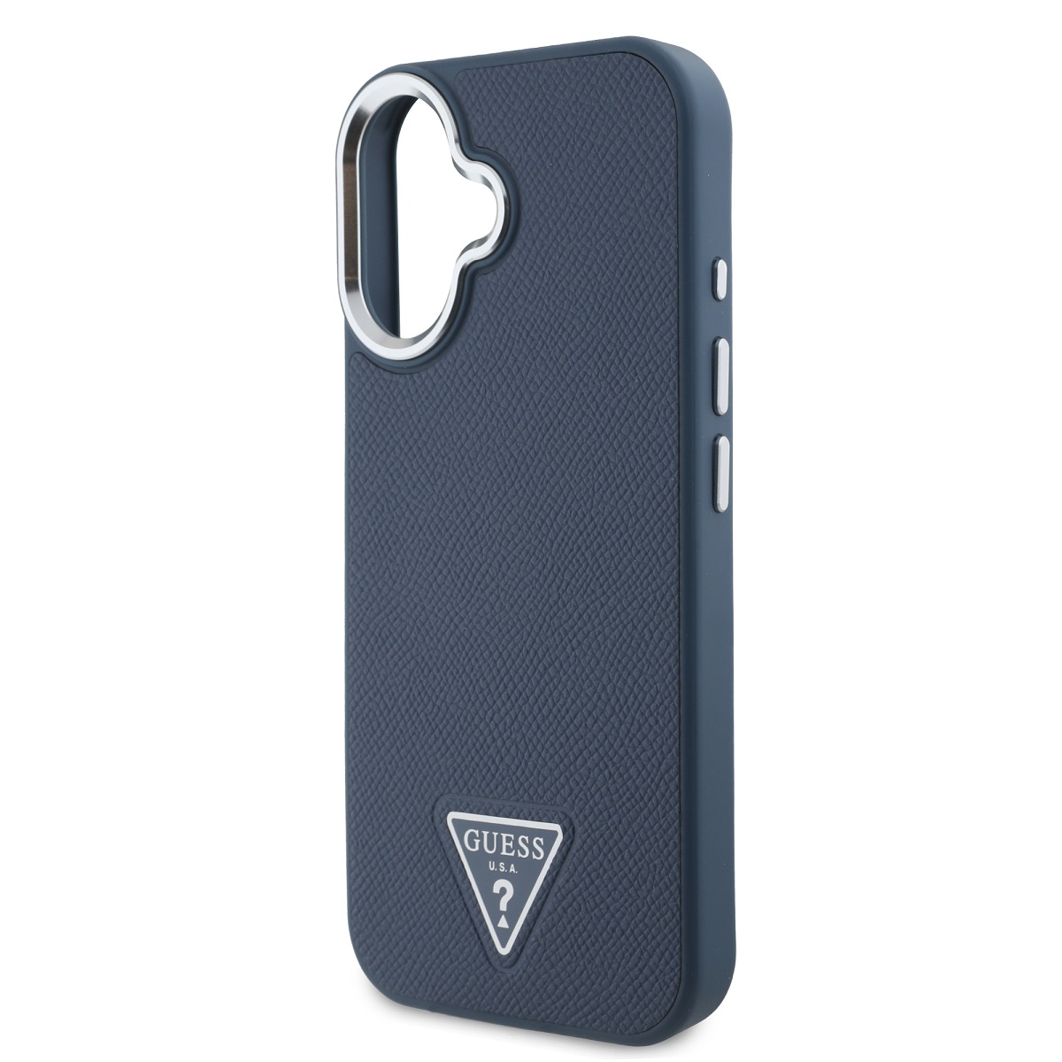 Guess PU Grained Triangle Logo Zadní Kryt pro iPhone 16 Blue