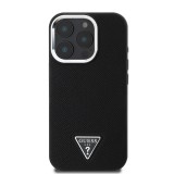 Guess PU Grained Triangle Logo Zadní Kryt pro iPhone 16 Pro Max Black