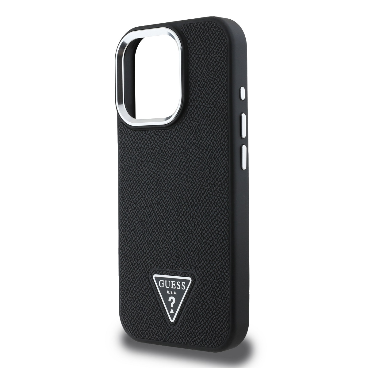 Guess PU Grained Triangle Logo Zadní Kryt pro iPhone 16 Pro Max Black