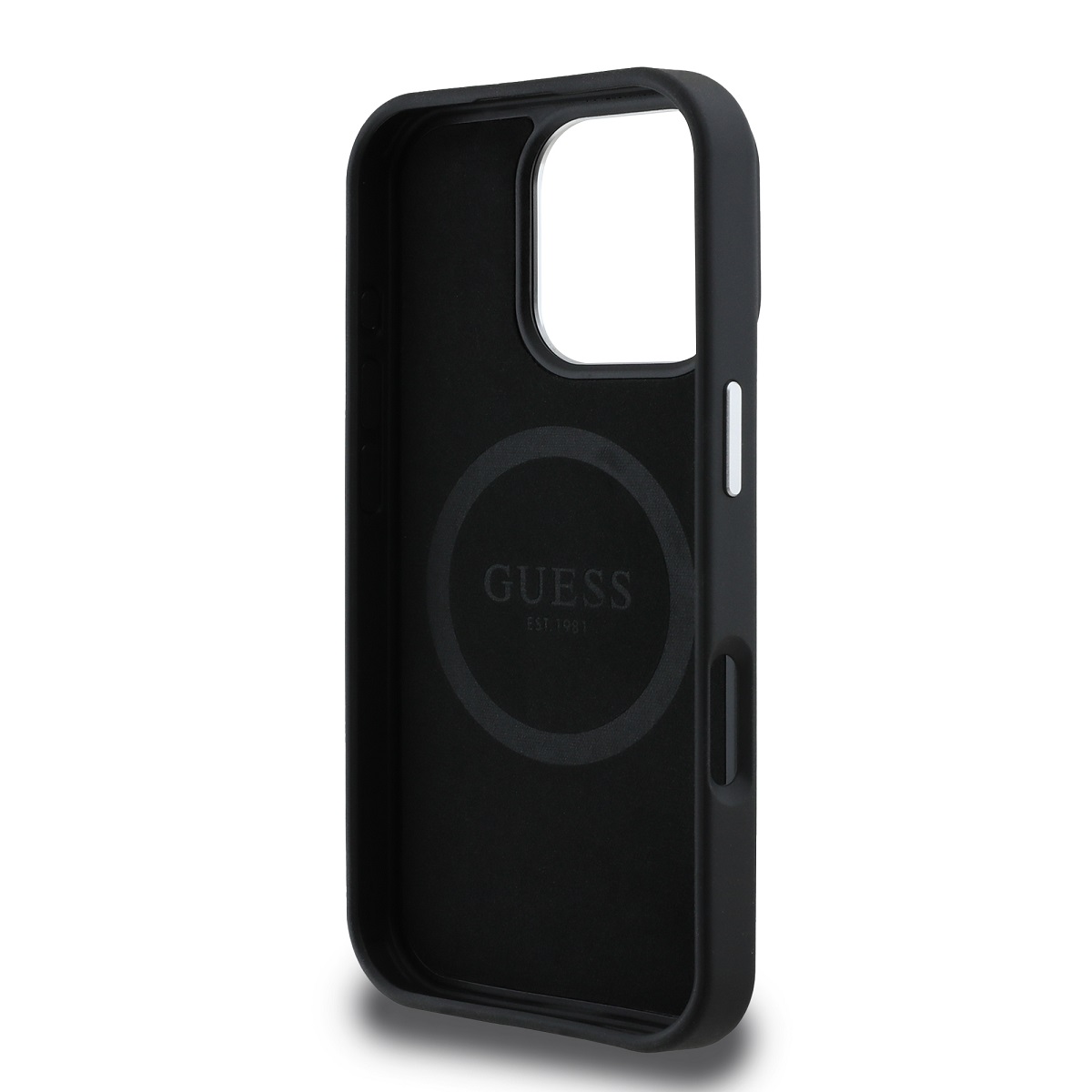 Guess PU Grained Triangle Logo Zadní Kryt pro iPhone 16 Pro Max Black