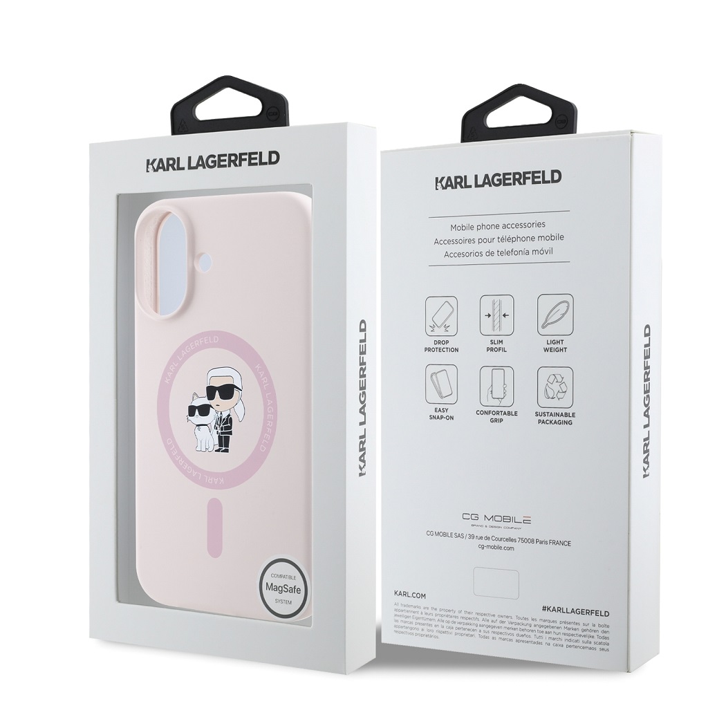 Karl Lagerfeld Liquid Silicone Karl and Choupette MagSafe Zadní Kryt pro iPhone 16 Pink