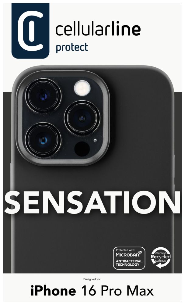 Ochranný silikonový kryt Cellularline Sensation pro Apple iPhone 16 Pro Max, černý