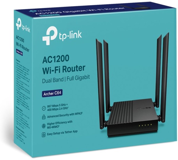 TP-Link Archer C64 OneMesh/EasyMesh WiFi5 router (AC1200, 2,4GHz/5GHz, 4xGbELAN, 1xGbEWAN)