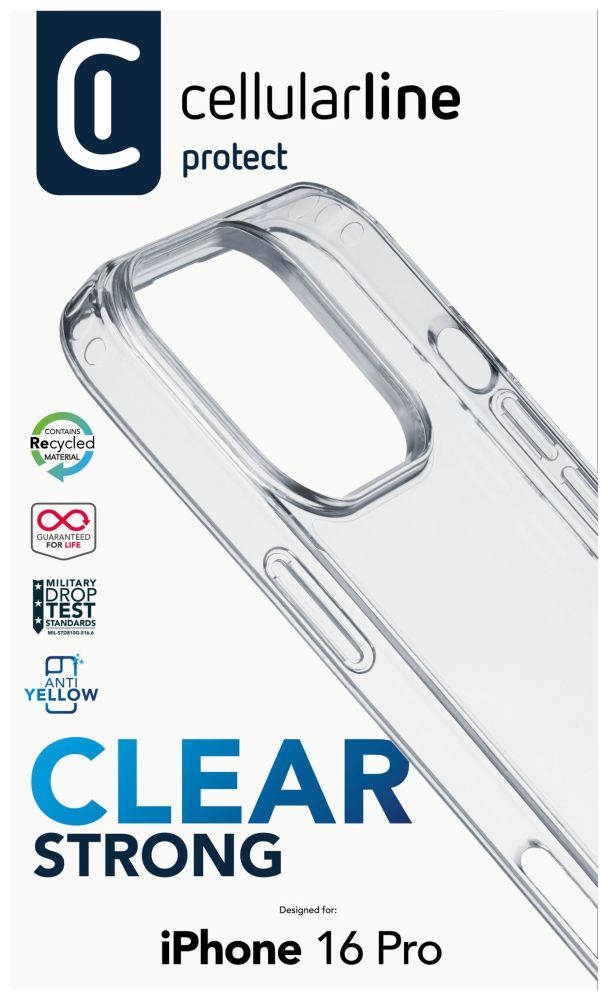 Zadní čirý kryt s ochranným rámečkem Cellularline Clear Duo pro Apple iPhone 16 Pro