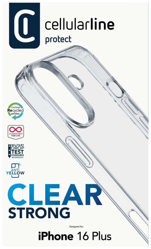 Zadní čirý kryt s ochranným rámečkem Cellularline Clear Duo pro Apple iPhone 16 Plus