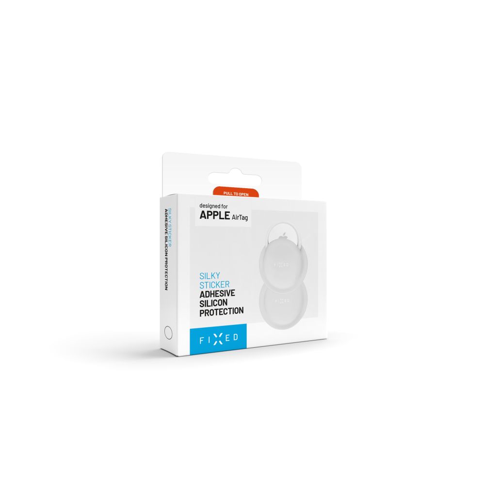 Silikonové nalepovací pouzdro FIXED Silky Sticker pro Apple AirTag, double pack, bílé