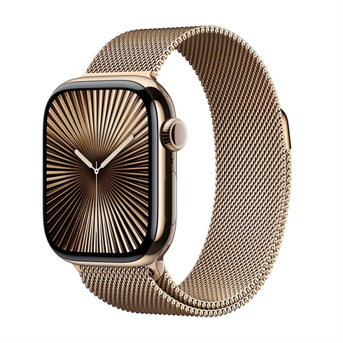 Apple Watch Series 10 GPS + Cellular 42mm Gold Titanium Case with Gold Milanese Loop