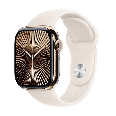 Apple Watch Series 10 GPS + Cellular 42mm Gold Titanium Case with Starlight Sport Band - S/M