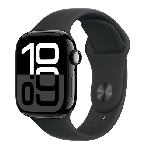 Apple Watch Series 10 GPS + Cellular 46mm Jet Black Aluminium / Black Sport Band - S/M