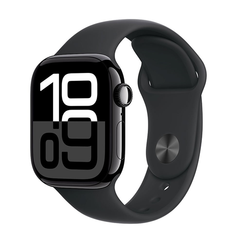 Apple Watch Series 10 GPS + Cellular 42mm Jet Black Aluminium / Black Sport Band - M/L