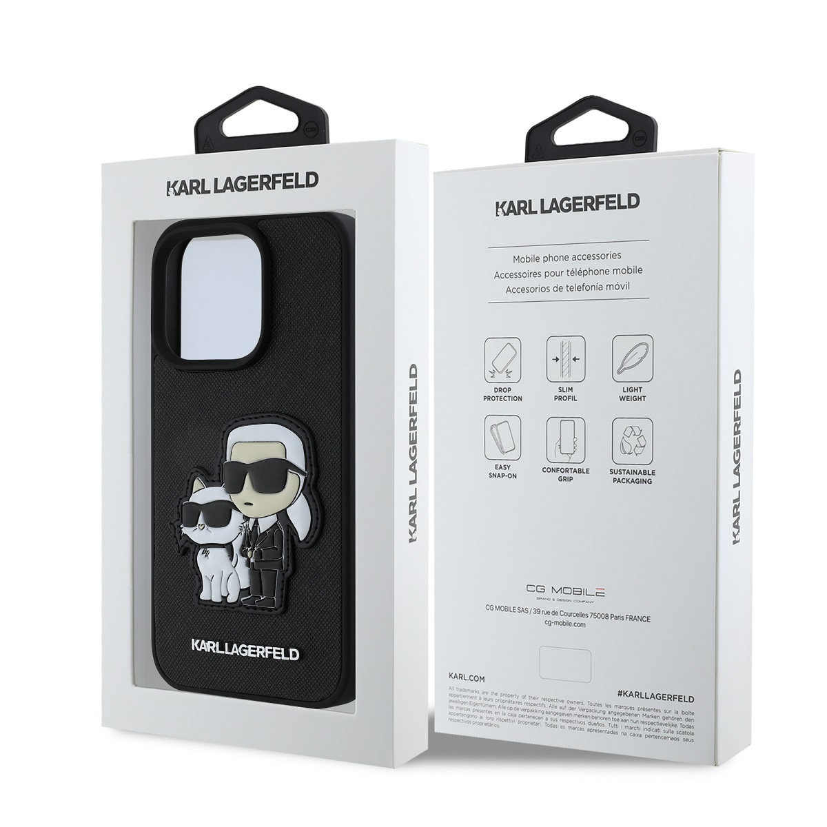 Karl Lagerfeld PU Saffiano Karl and Choupette Zadní Kryt pro iPhone 15 Pro Black