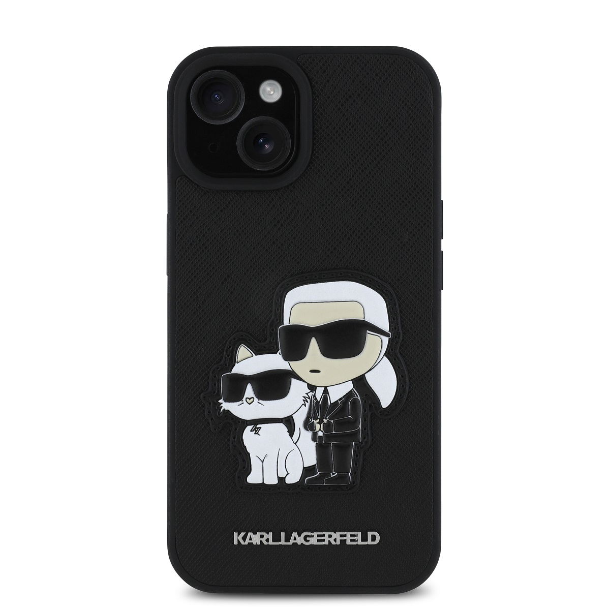 Karl Lagerfeld PU Saffiano Karl and Choupette Zadní Kryt pro iPhone 15 Black