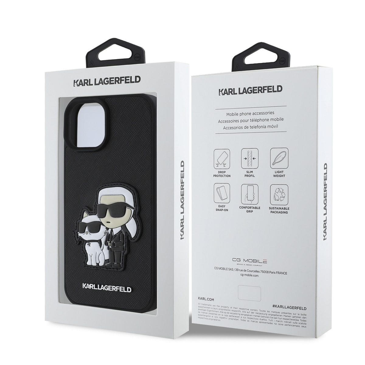 Karl Lagerfeld PU Saffiano Karl and Choupette Zadní Kryt pro iPhone 15 Black