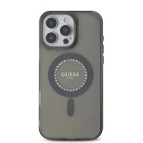 Guess IML Rhinestones Ring MagSafe Zadní Kryt pro iPhone 16 Pro Black