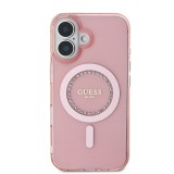 Guess IML Rhinestones Ring MagSafe Zadní Kryt pro iPhone 16 Pink