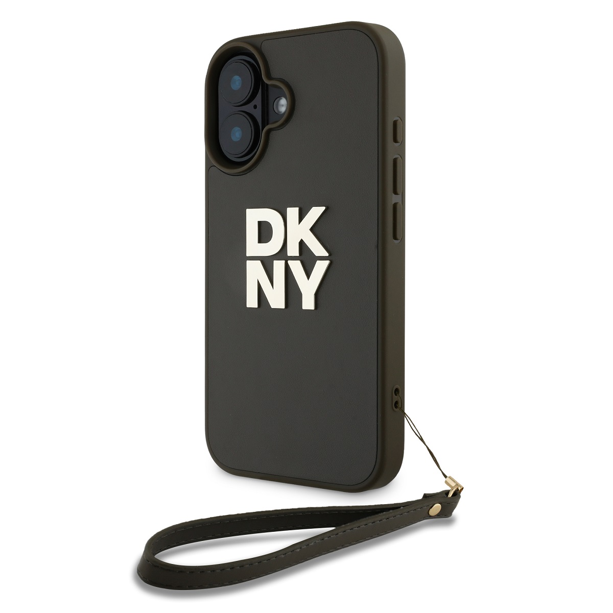 DKNY PU Leather Stack Logo Wrist Strap Zadní Kryt pro iPhone 16 Green