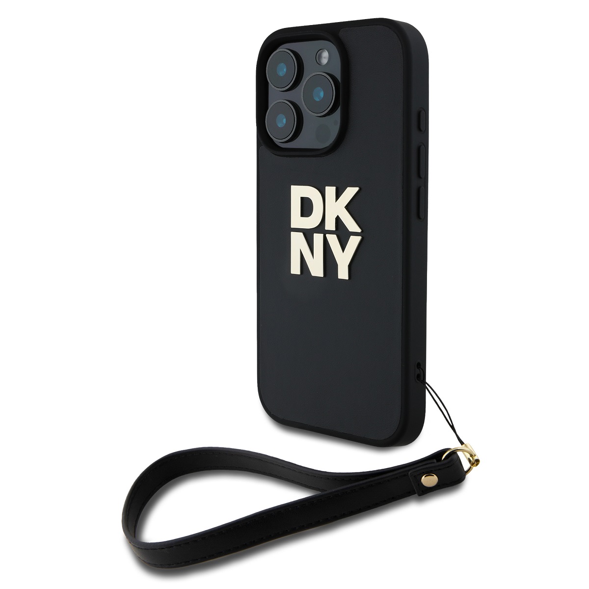 DKNY PU Leather Stack Logo Wrist Strap Zadní Kryt pro iPhone 16 Pro Max Black