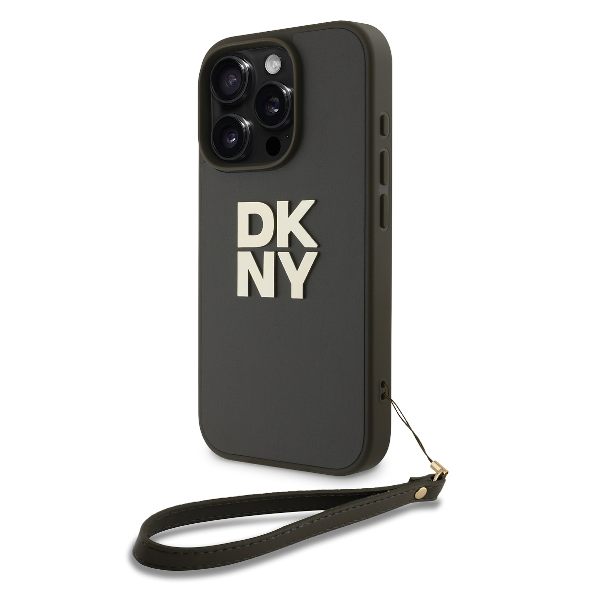 DKNY PU Leather Stack Logo Wrist Strap Zadní Kryt pro iPhone 16 Pro Green