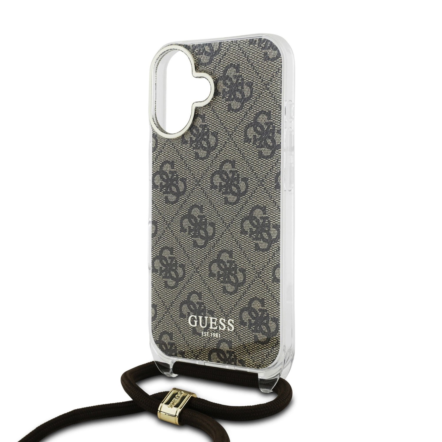 Guess IML 4G Printed Crossbody Popruh Zadní Kryt pro iPhone 16 Brown