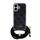 Guess IML 4G Printed Crossbody Popruh Zadní Kryt pro iPhone 16 Black