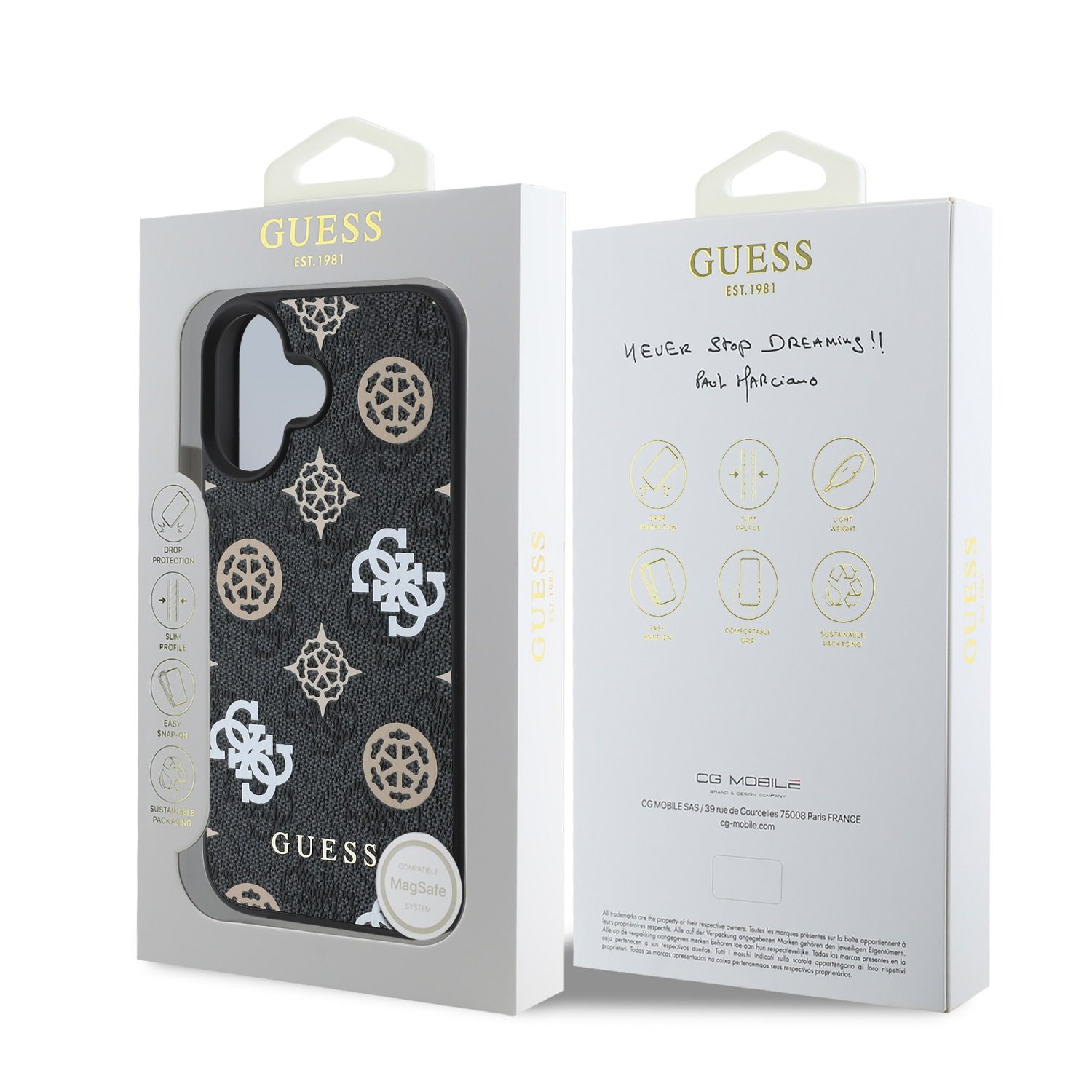 Guess PU 4G Peony MagSafe Zadní Kryt pro iPhone 16 Black