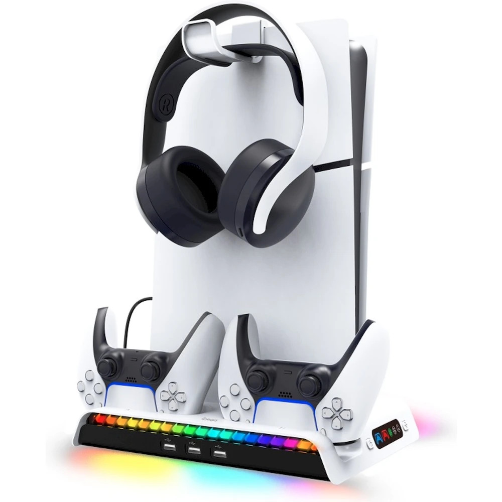 iPega P5S006 Multifunkční Nabíjecí RGB Stojan s Chlazením pro  PS5 Slim White