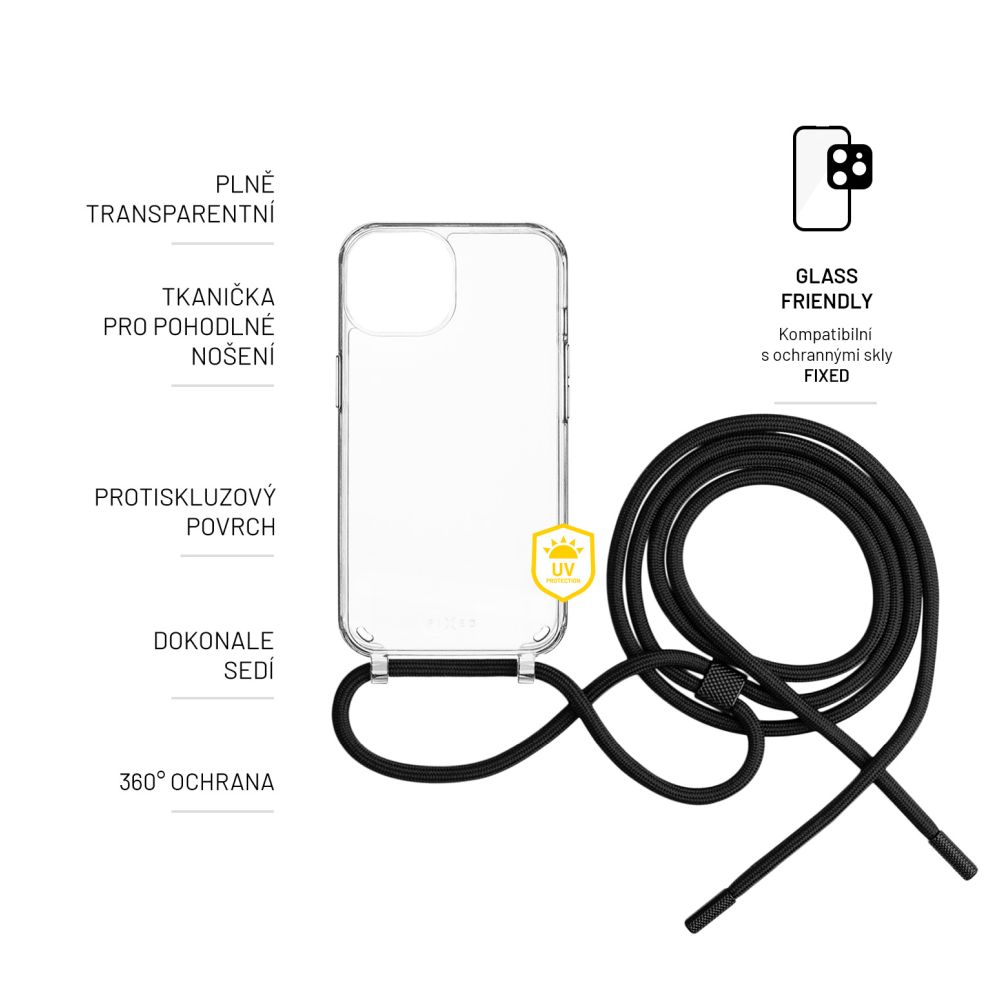 Pouzdro FIXED Pure Neck s černou šňůrkou na krk pro Samsung Galaxy A36 5G