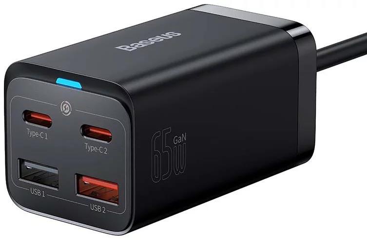 Baseus GaN3 Pro rychlonabíječka 2 x USB-C / 2 x USB 65W s kabelem USB-C 1m Black