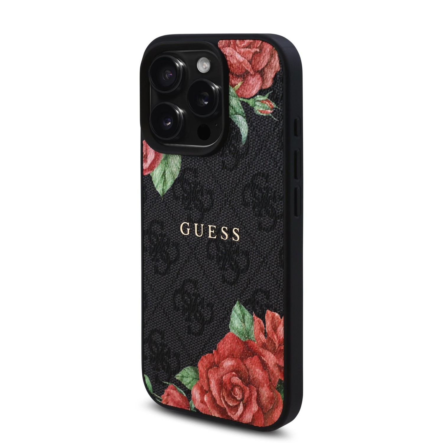 Guess PU Leather 4G Roses MagSafe Zadní Kryt pro iPhone 16 Pro Black