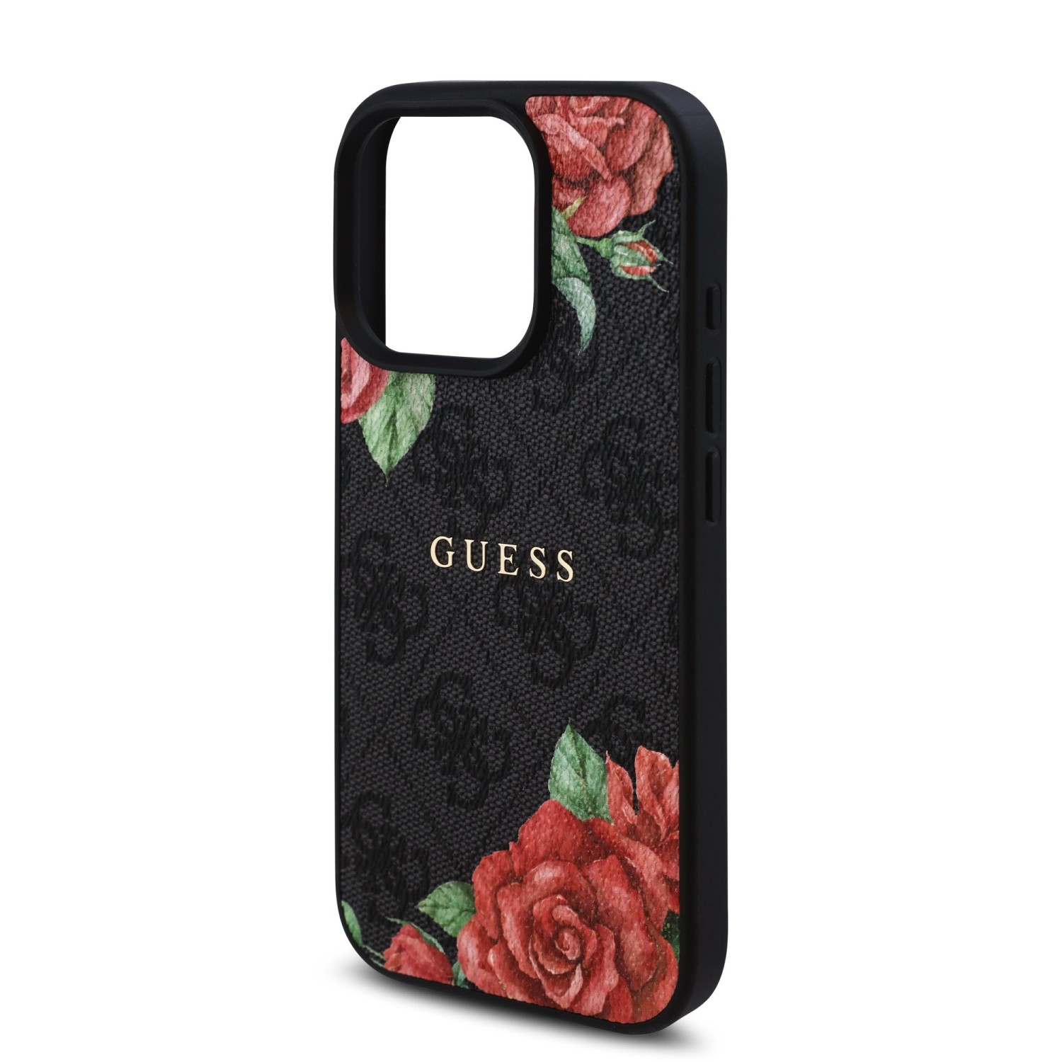 Guess PU Leather 4G Roses MagSafe Zadní Kryt pro iPhone 16 Pro Black