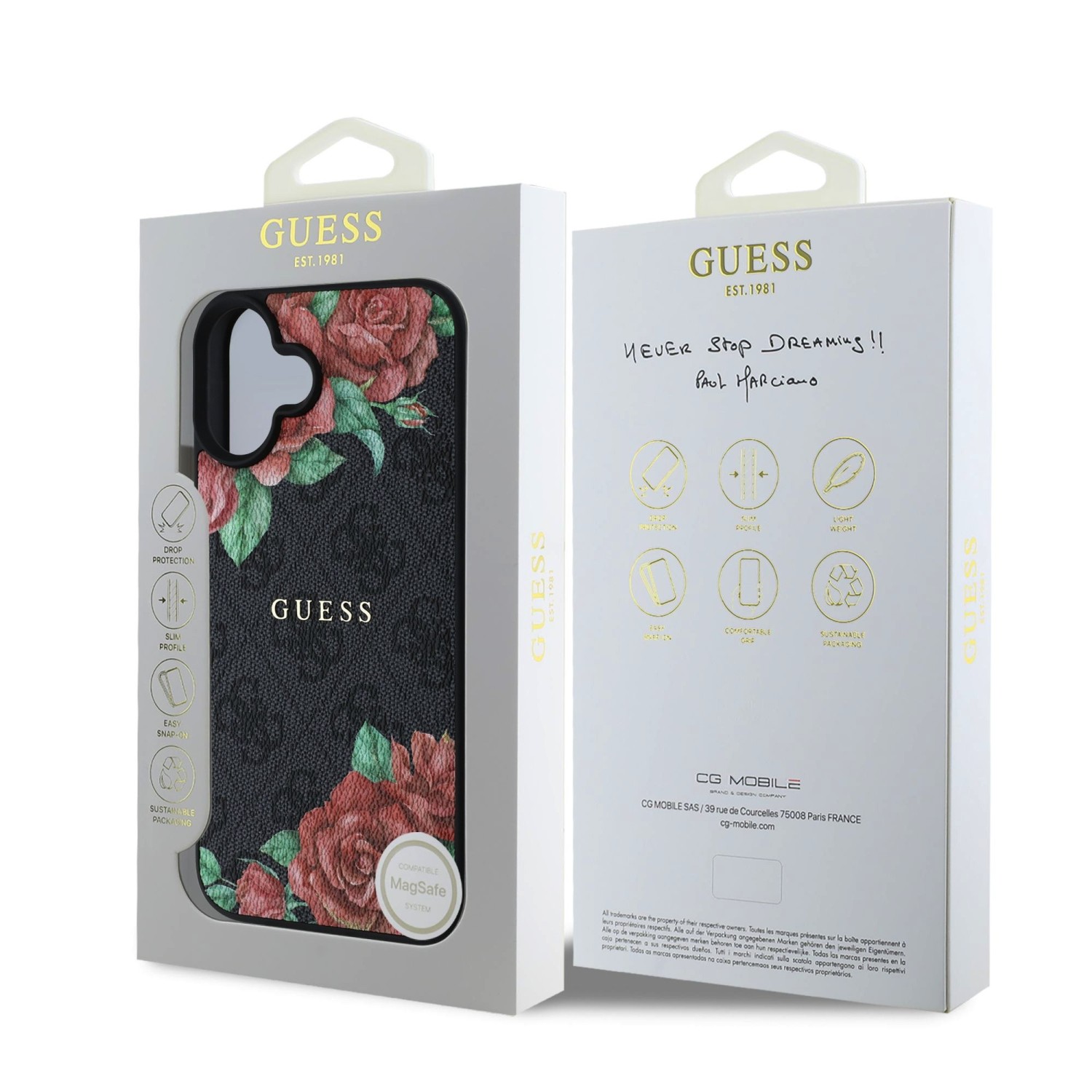 Guess PU Leather 4G Roses MagSafe Zadní Kryt pro iPhone 16 Black