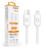 Datový kabel ALIGATOR POWER 30W, USB-C/Lightning 3A, 0,5m bílý