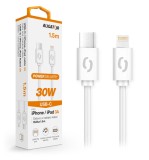 Datový kabel Aligator Power 30W, USB-C/Lightning 3A 1,5m, bílá