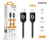 Datový kabel ALIGATOR POWER 30W, USB-C/Lightning 3A 1,5m, černý