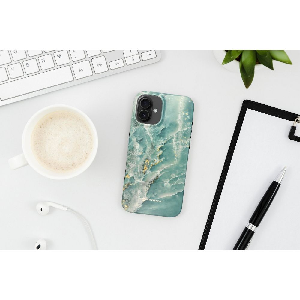 FORCELL F-PROTECT Mirage, Military Drop-Tested case compatible with MagSafe for IPHONE 16 PRO green marble