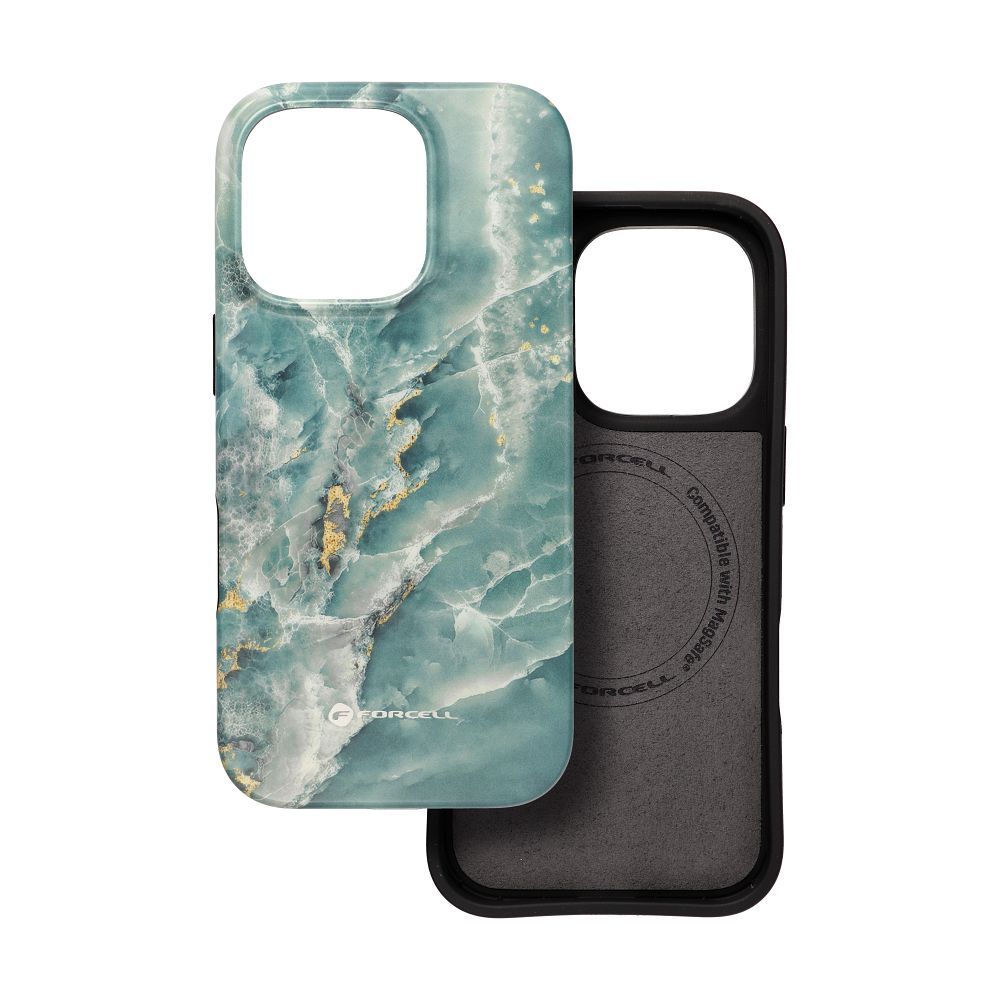 FORCELL F-PROTECT Mirage, Military Drop-Tested case compatible with MagSafe for IPHONE 16 PRO green marble