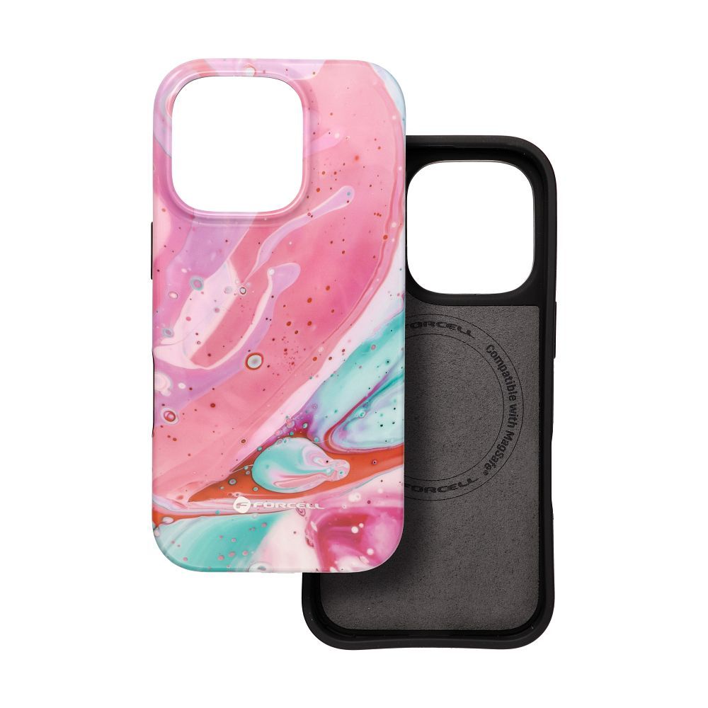 FORCELL F-PROTECT Mirage, Military Drop-Tested case compatible with MagSafe for IPHONE 16 PRO pink marble