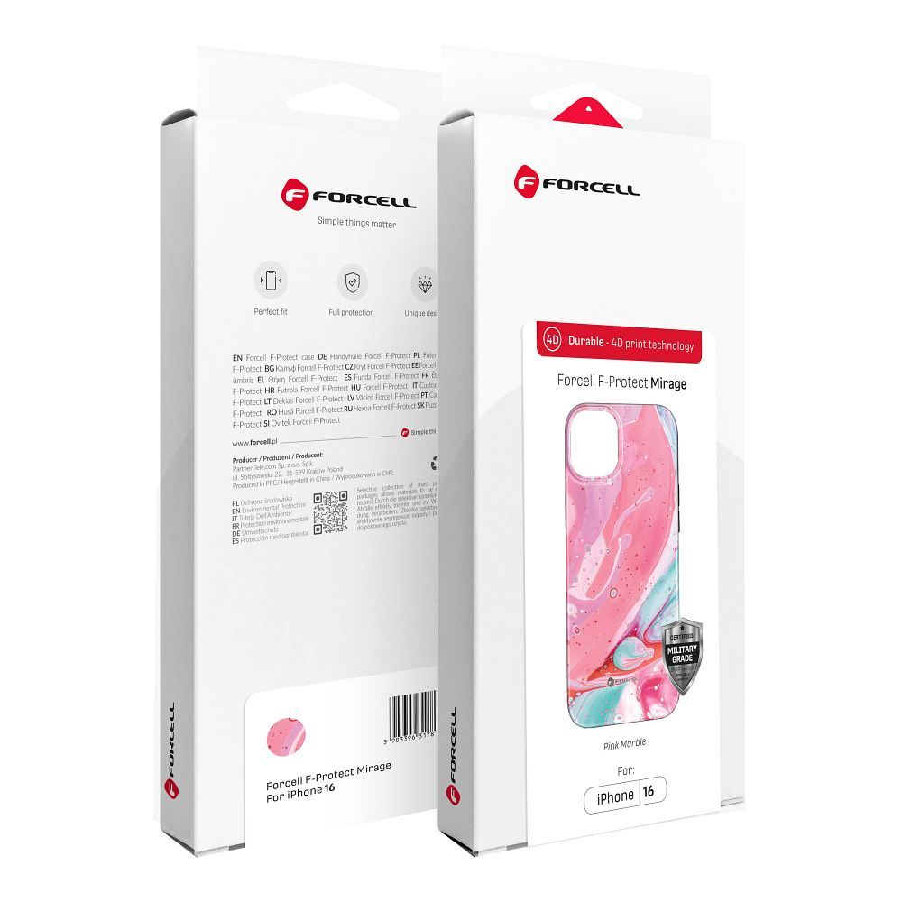 FORCELL F-PROTECT Mirage, Military Drop-Tested case compatible with MagSafe for IPHONE 16 PRO pink marble