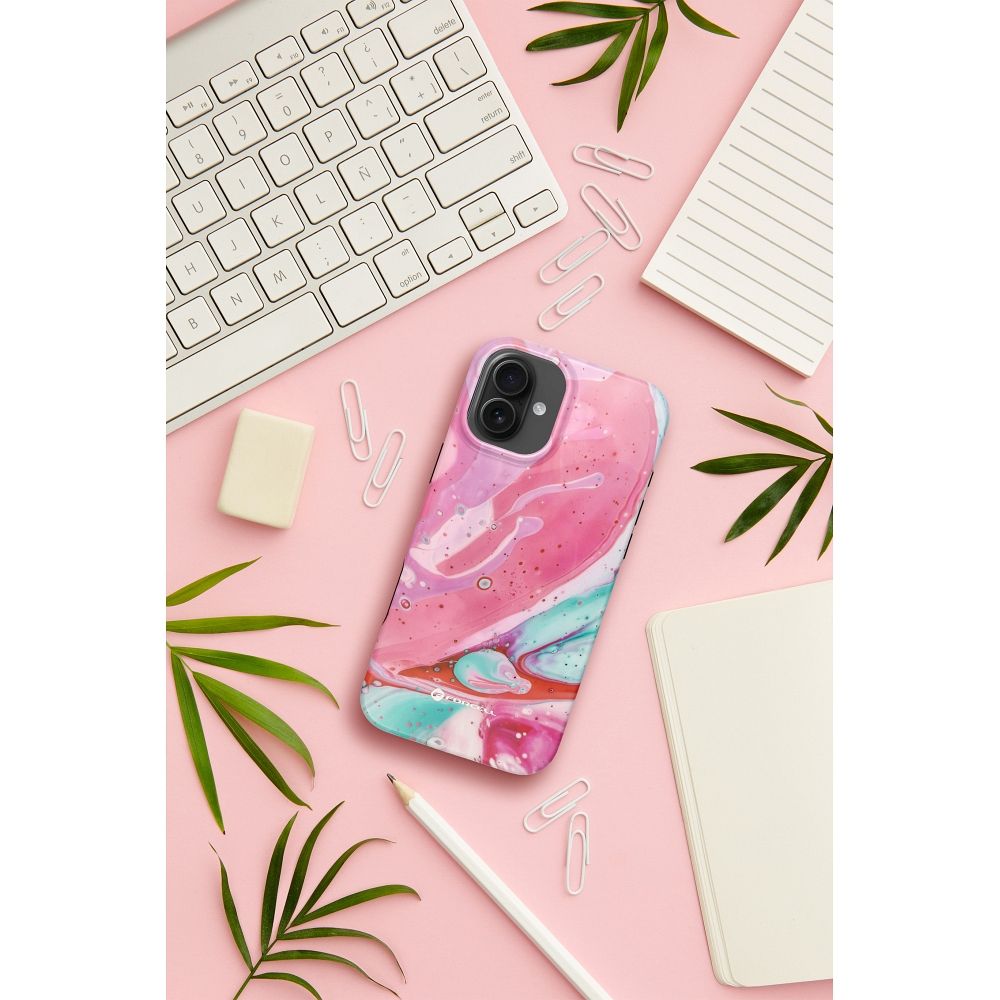 FORCELL F-PROTECT Mirage, Military Drop-Tested case compatible with MagSafe for IPHONE 16 PRO pink marble