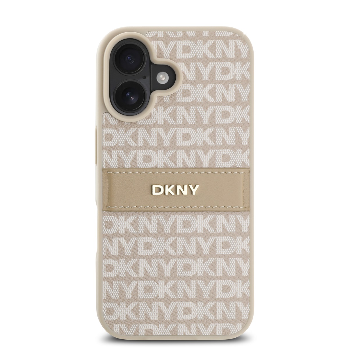 DKNY PU Leather Repeat Pattern Tonal Stripe Zadní Kryt pro iPhone 16 Plus Pink