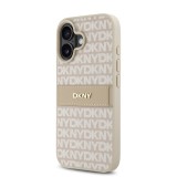 DKNY PU Leather Repeat Pattern Tonal Stripe Zadní Kryt pro iPhone 16 Pink