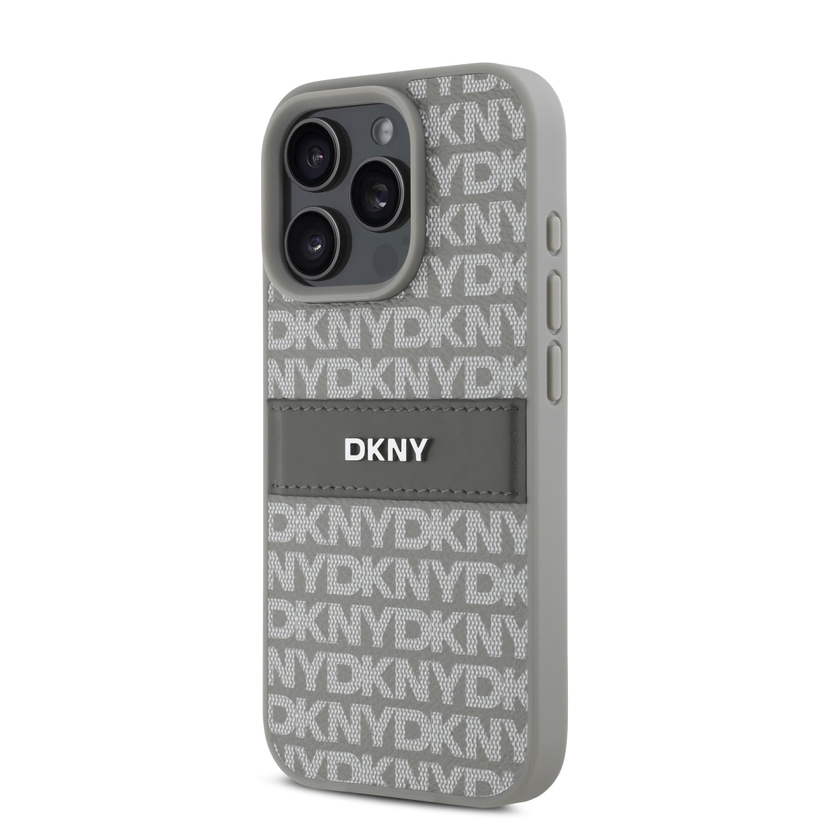 DKNY PU Leather Repeat Pattern Tonal Stripe Zadní Kryt pro iPhone 16 Pro Max Beige