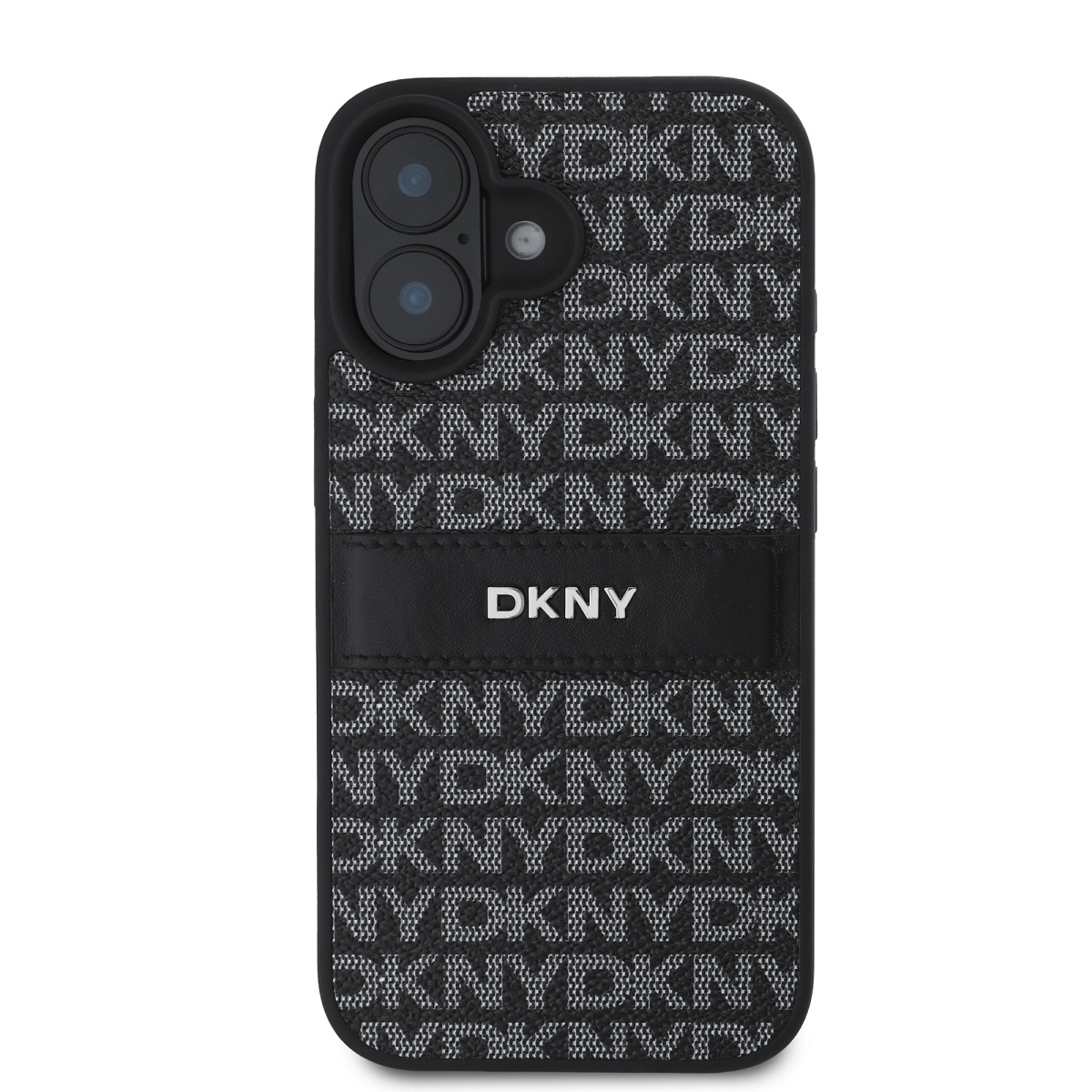 DKNY PU Leather Repeat Pattern Tonal Stripe Zadní Kryt pro iPhone 16 Plus Black